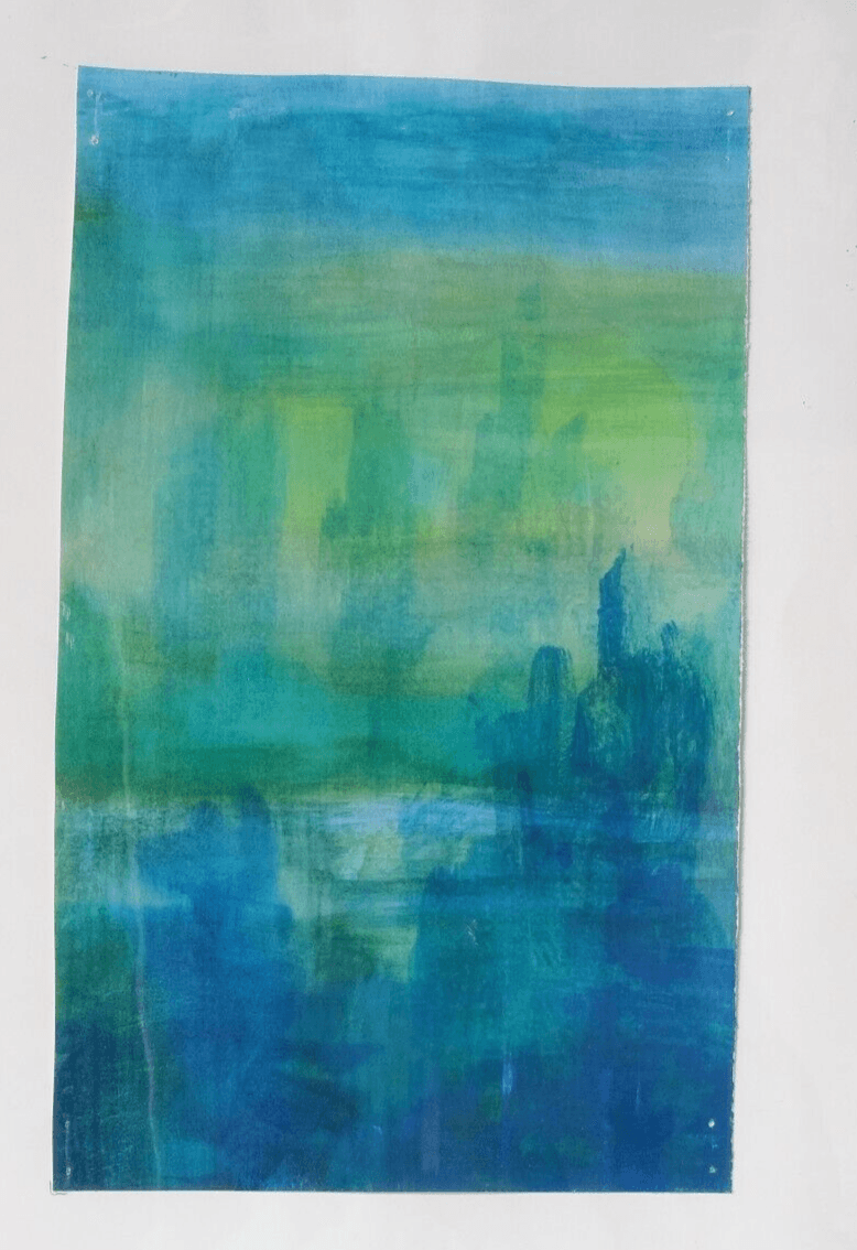 Modern Vintage Drawing Original Green and Blue Abstraction image 3