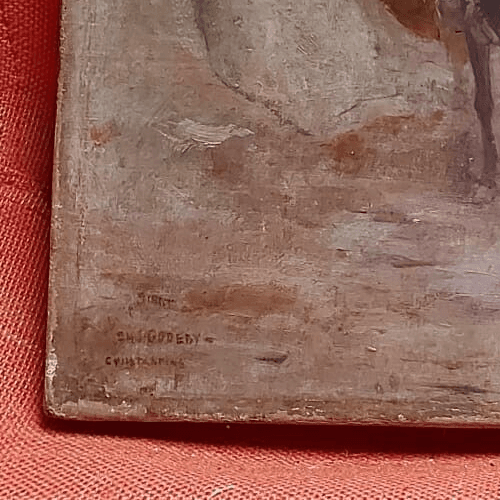 Antique Painting Original Oil Orientalist Signed Charles GODEBY Man, Donkey image 5