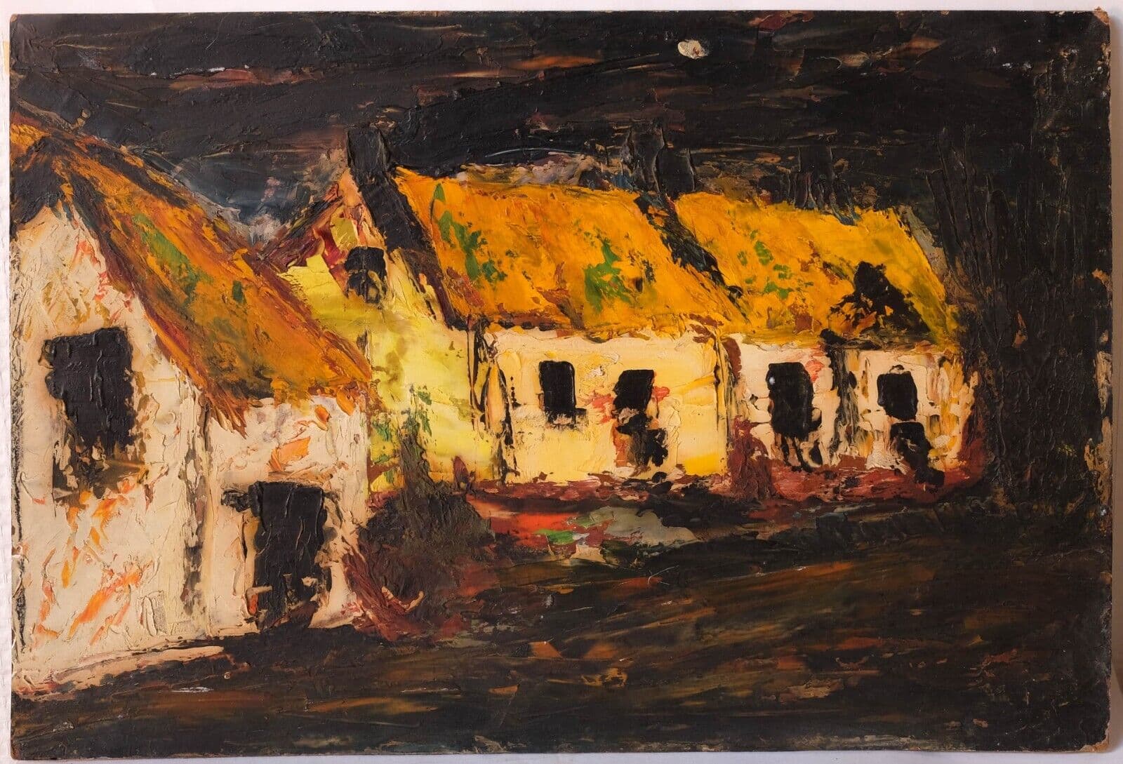 Modern Original Painting Landscape, Village, Houses, Expressionist signed 1960 image 2