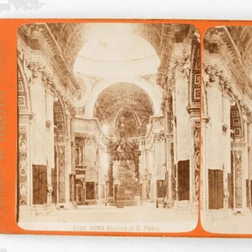 Vintage Stereoview G.BROGI - Roma Basilica di S.Pietro , Italy c. 1880 image 2