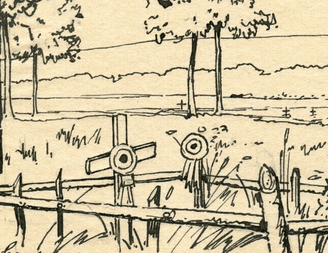 Vintage Ink Original Drawing Champenoux Cemetery Landscape Artwork image 2