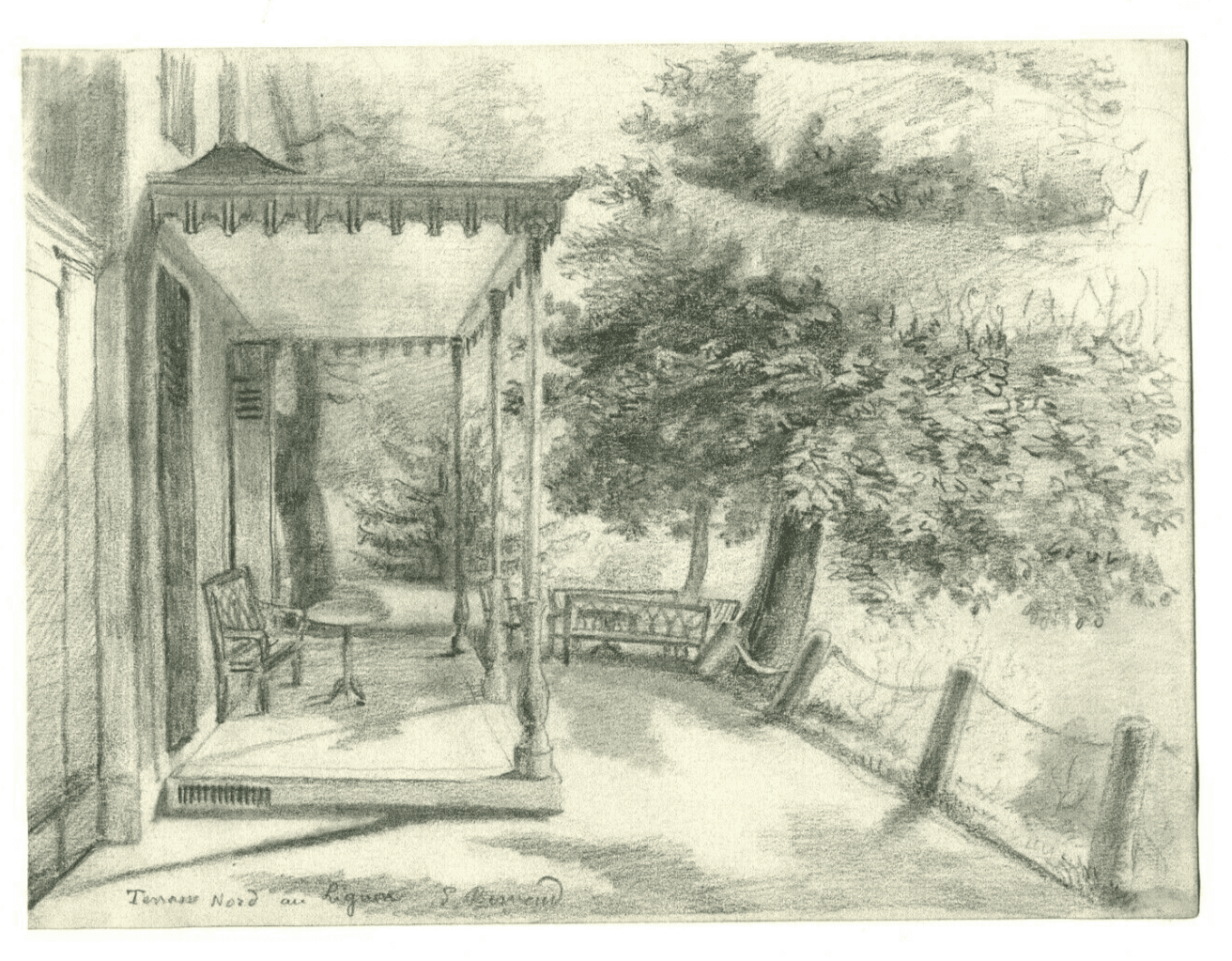 Antique Pencil Drawing Original Landscape Terrasse Nord in Lignon image 6