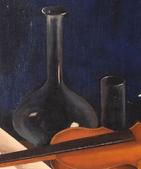 Antique Oil Old Original Painting Still life with Violin, Still Life image 3