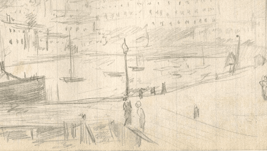Vintage Pencil Original Drawing Landscape of Torquay, Docks, Boats image 3