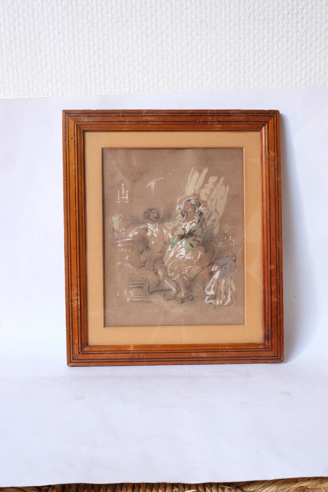 Antique Pencil Old Drawing Couple, Prostitute by Auguste NUMANS (1823-?) image 4
