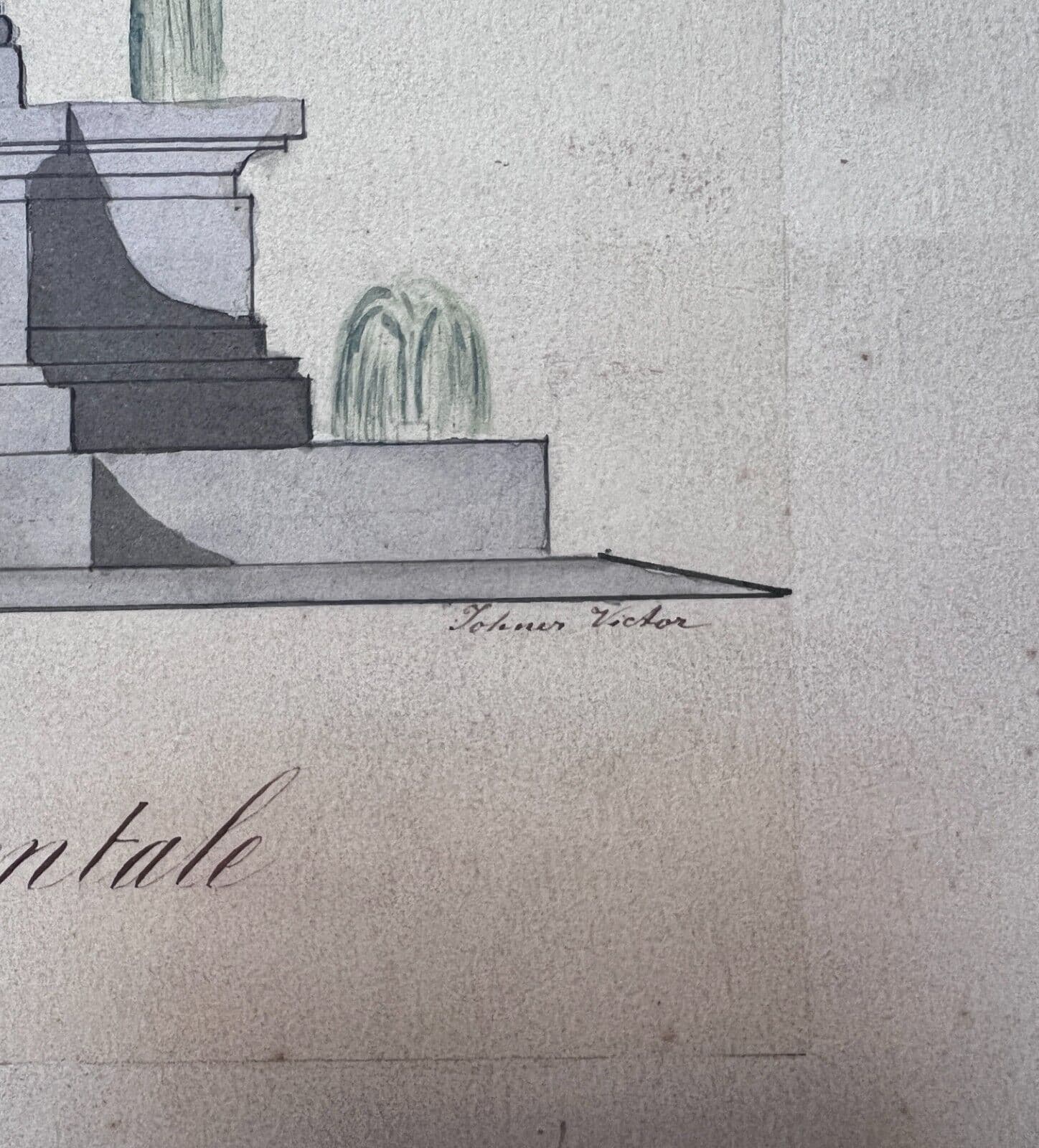 19th century Original Antique Drawing Fountain, Plans image 2