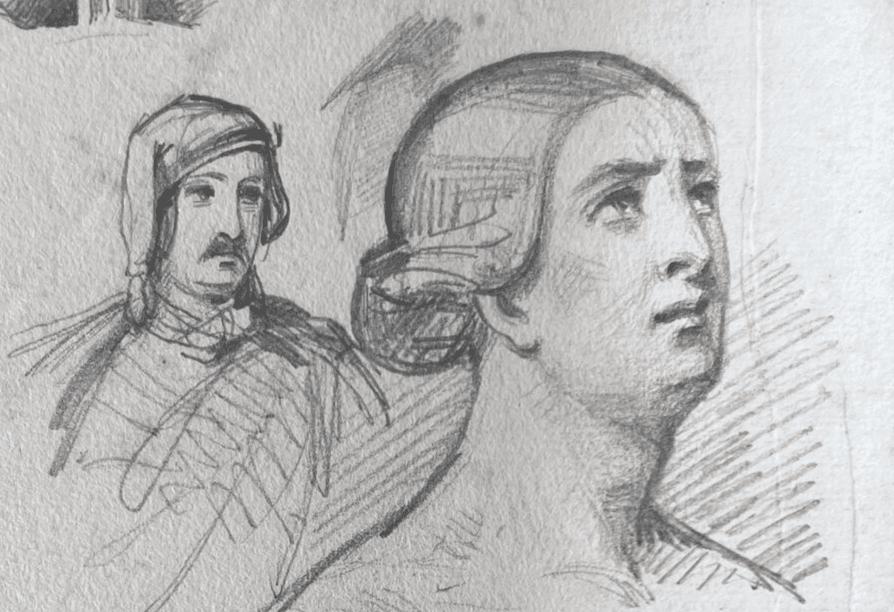 Antique Original Women and Man Portraits 19th century Drawing image 4