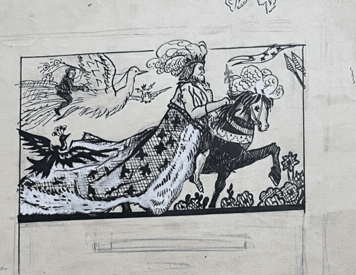 Antique Drawing Original Man, Horse, Woman, Illustration, Sketch Persian Tales image 2