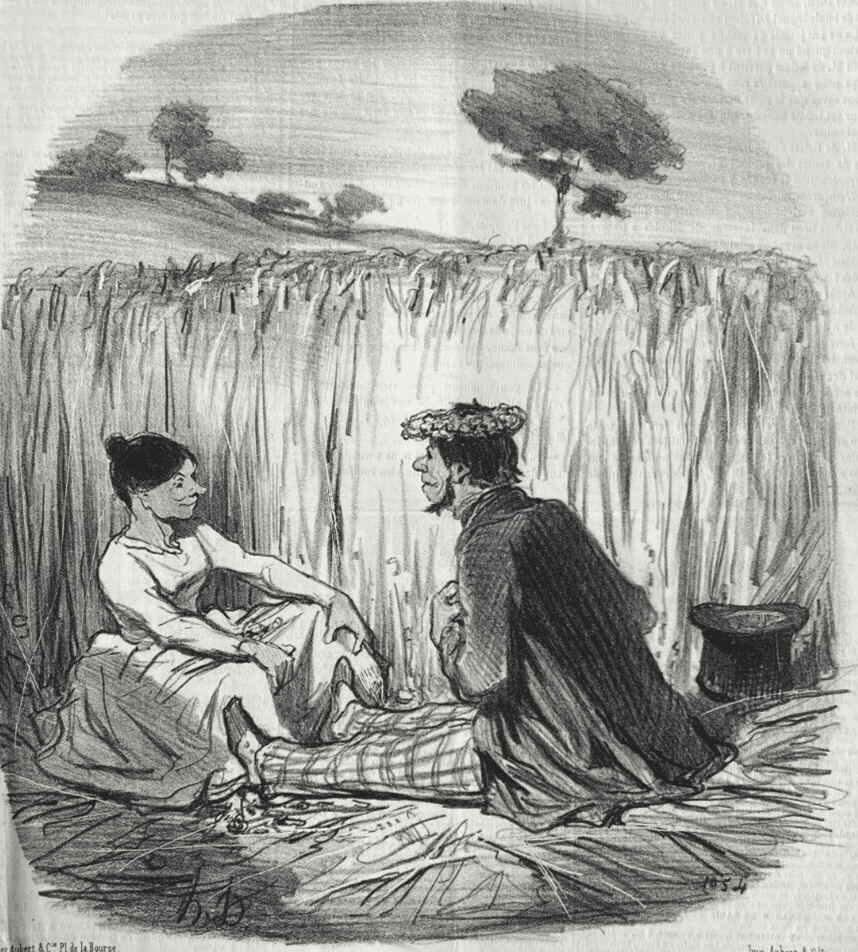 Antique Print 19th century Daumier, Les bons bourgeois, Idylle dans les Bles image 1