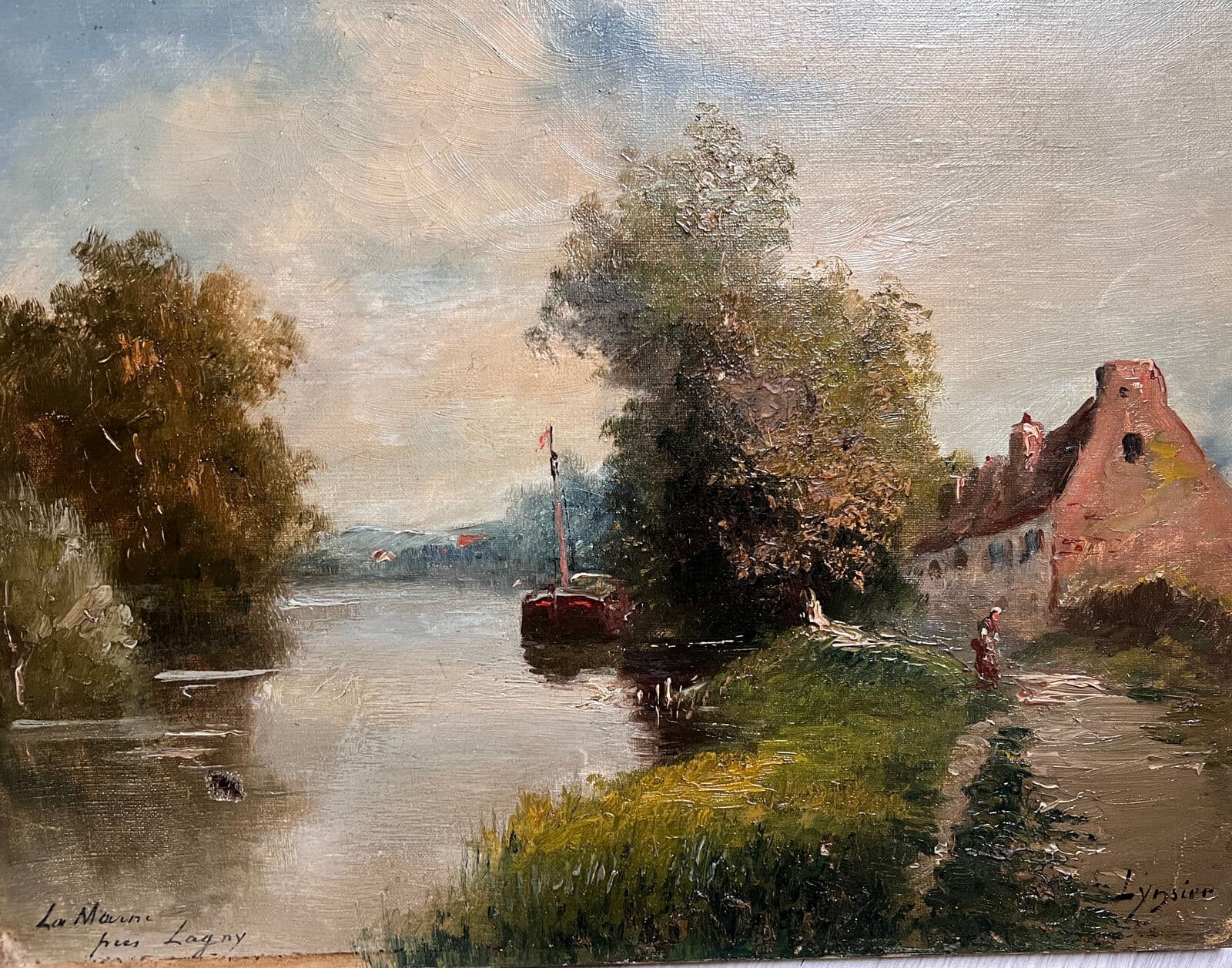 Antique Original Painting by LINSYER Th (XIX-XX) Marne Landscape next to Lagny image 1
