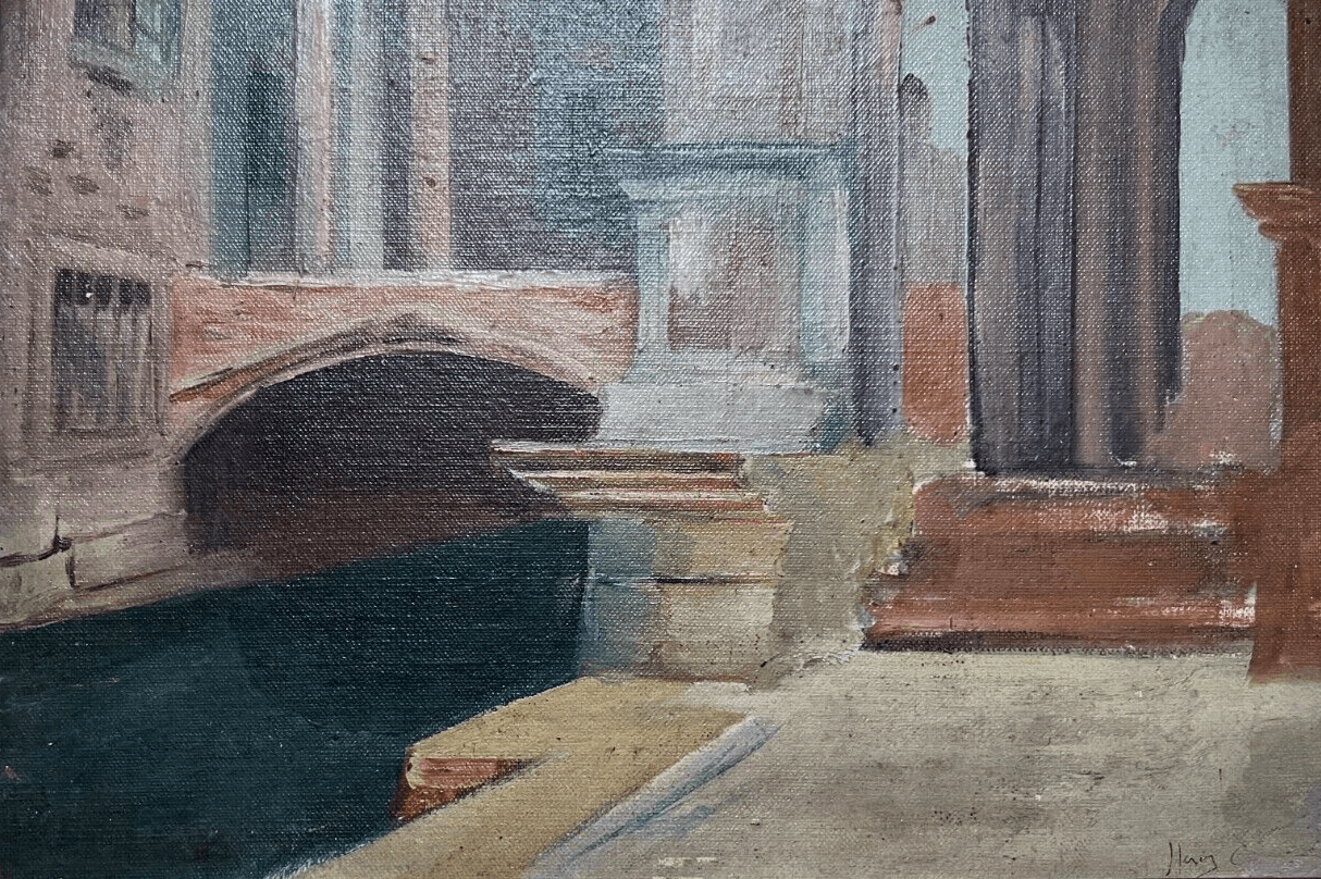 Antique Original Painting Seaview, Venice, Cityview, Italy signed