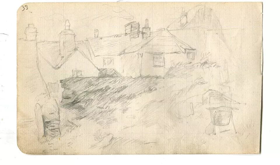 Antique Pencil Original Drawing Houses Sketches image 6