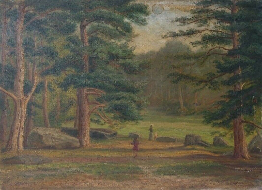 Original Painting signed, Landscape, Family, Kids, Forest, Trees image 4