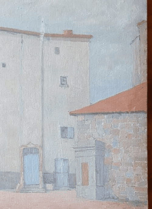Antique Oil Original Painting City views Landscape, Houses and People image 5