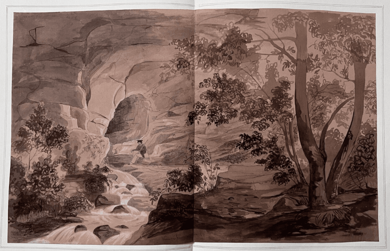 Antique Ink Drawing Original 19th century Man in Landscape 1837 image 3