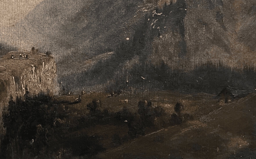 Antique Original Painting Landscape, Mountain, People, Alps 19th century image 4