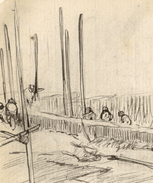 Antique Ink Original Drawing Marin Figures, People Working Artwork image 5