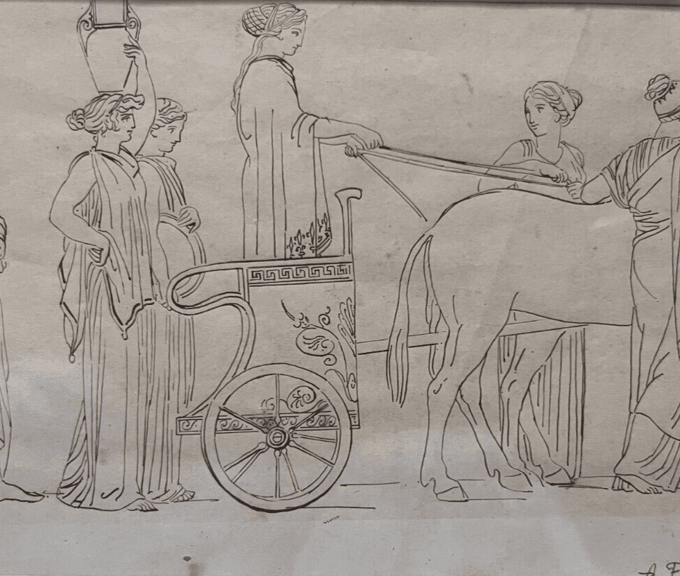 Antique Drawing Old Original Adolphe François GOSSET (1815-1896) Antique Scene image 2