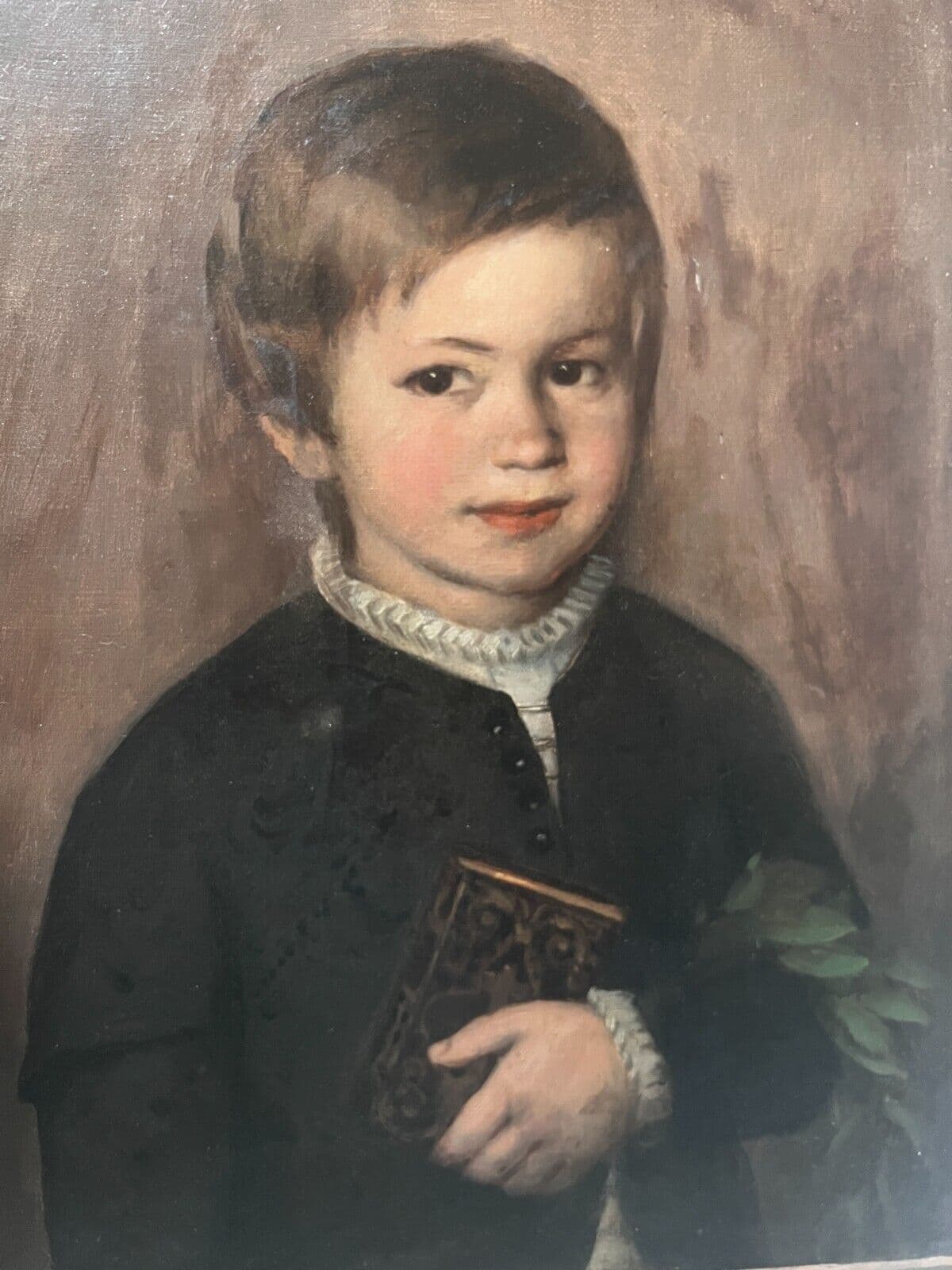 Antique Original Painting 19th century, Portrait, Child, Boy, Religion image 1