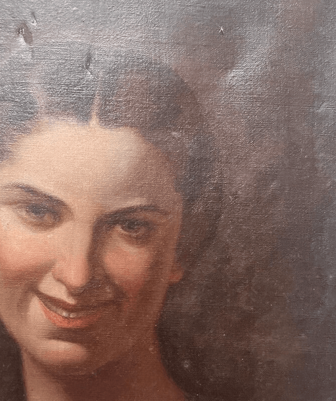 Antique Oil Original Painting Woman Portrait, Smile image 4
