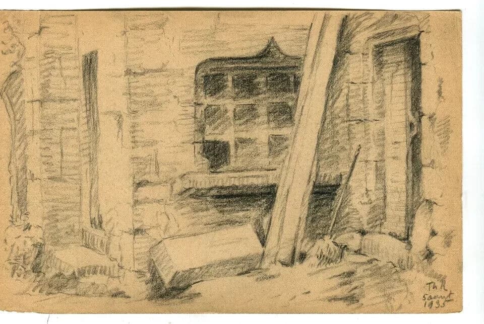 Vintage Pencil Original Drawing signed House, Building, Architecture 1935 image 3