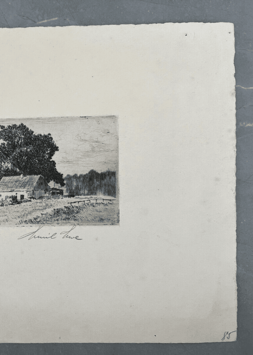 Antique Etching Original Landscape, Forest, Trees, House, Garden image 4