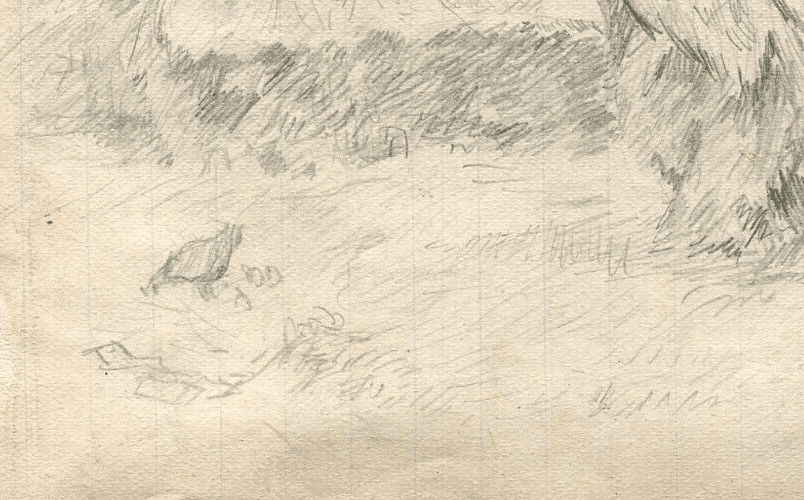 Vintage Pencil Original Drawing Landscape, Hay, Field image 3