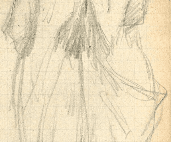 Antique Pencil Drawing Original Sketch Two Women Walking signed image 3