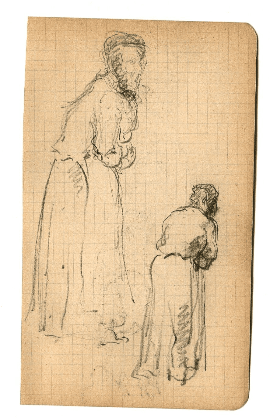 Vintage Original Pencil Drawing Two Women Portraits image 5