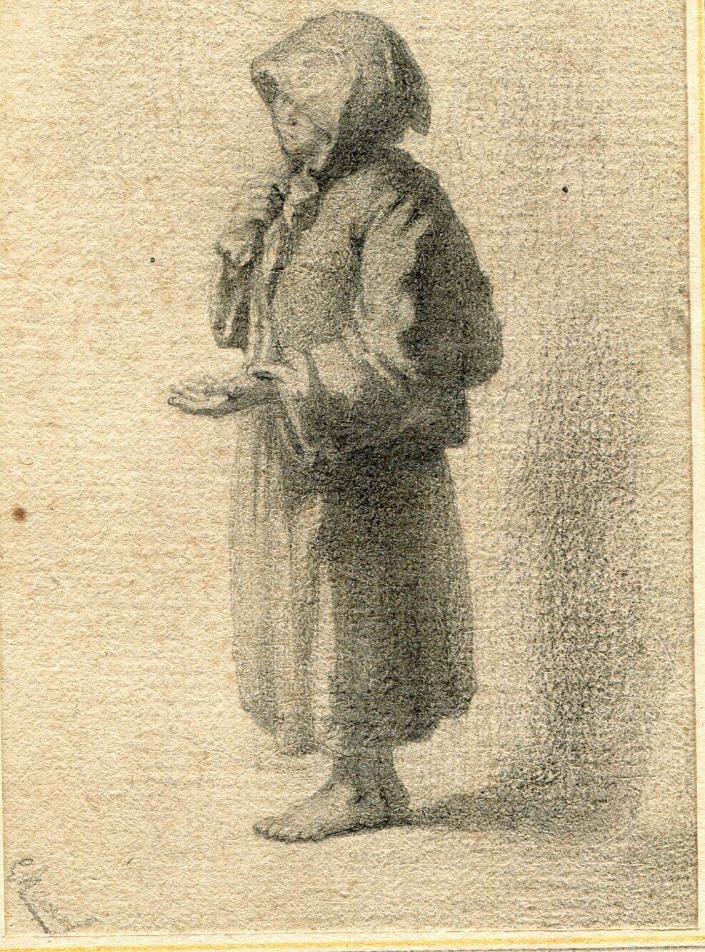 Drawing 19th century Beggar, Genre Scene image 1