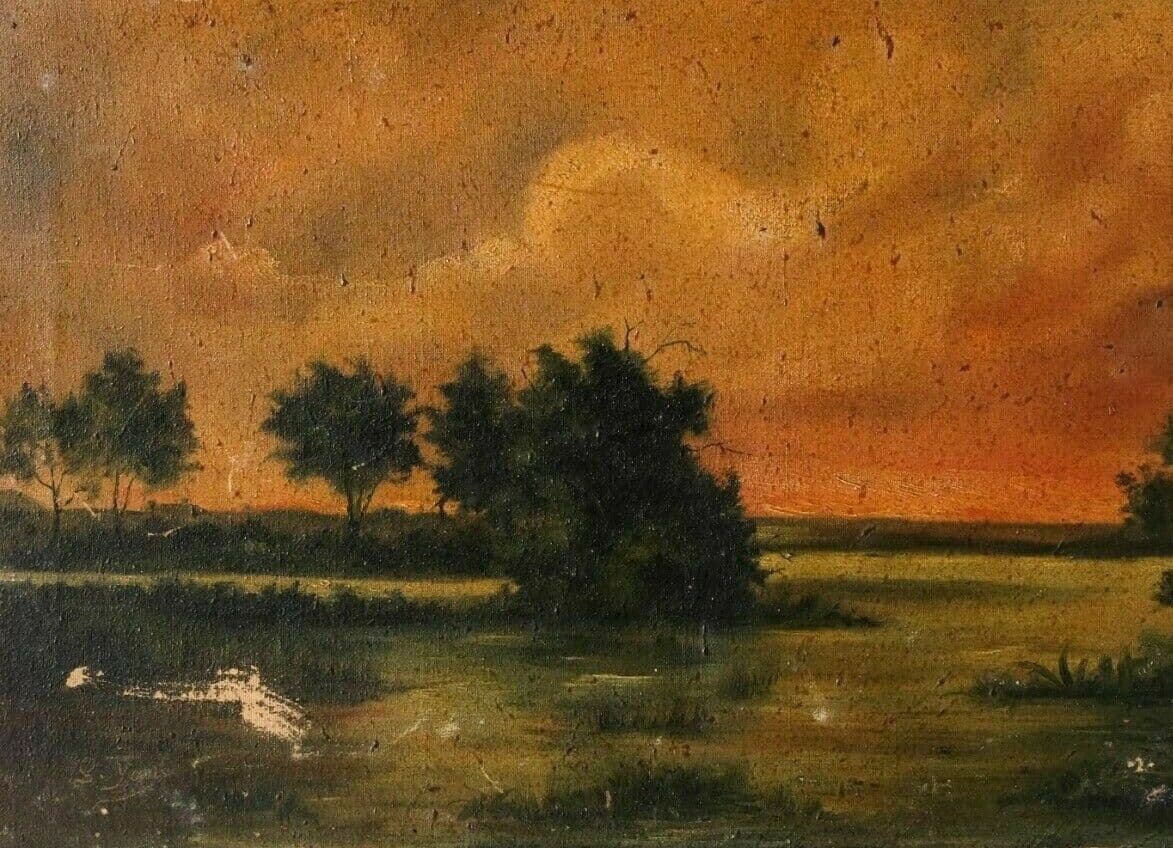 Painting Sunset Tree and River Landscape signed Yon image 1
