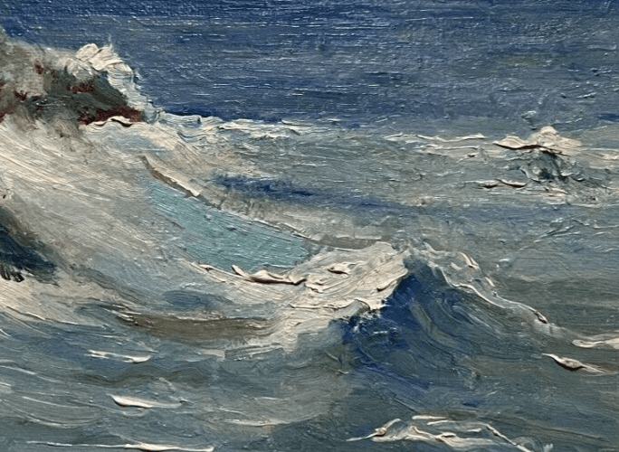 Antique Original Painting Landscape, Maritime, Boats, Sea, Waves signed image 4