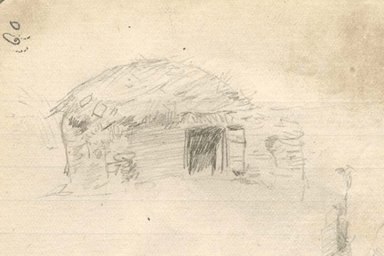 Vintage Pencil Ink Drawing Original Hay, House, Landscape, Cow, Horse Figure image 3