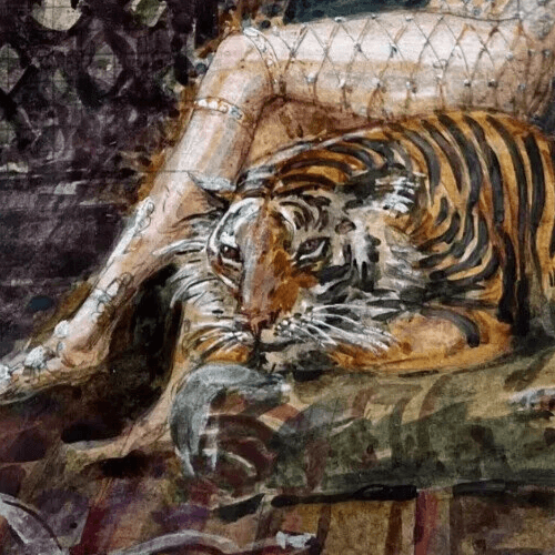 Antique Original Old Drawing Horace DE CALLIAS (1847-1921) Princess and Tiger image 5