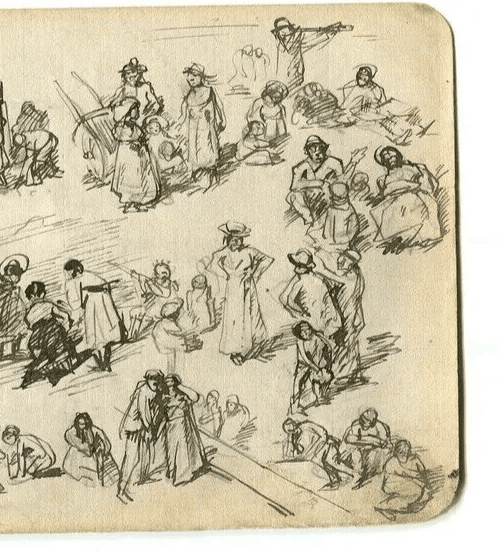 Vintage Ink Drawing Impressionist Family and Children Figures image 6