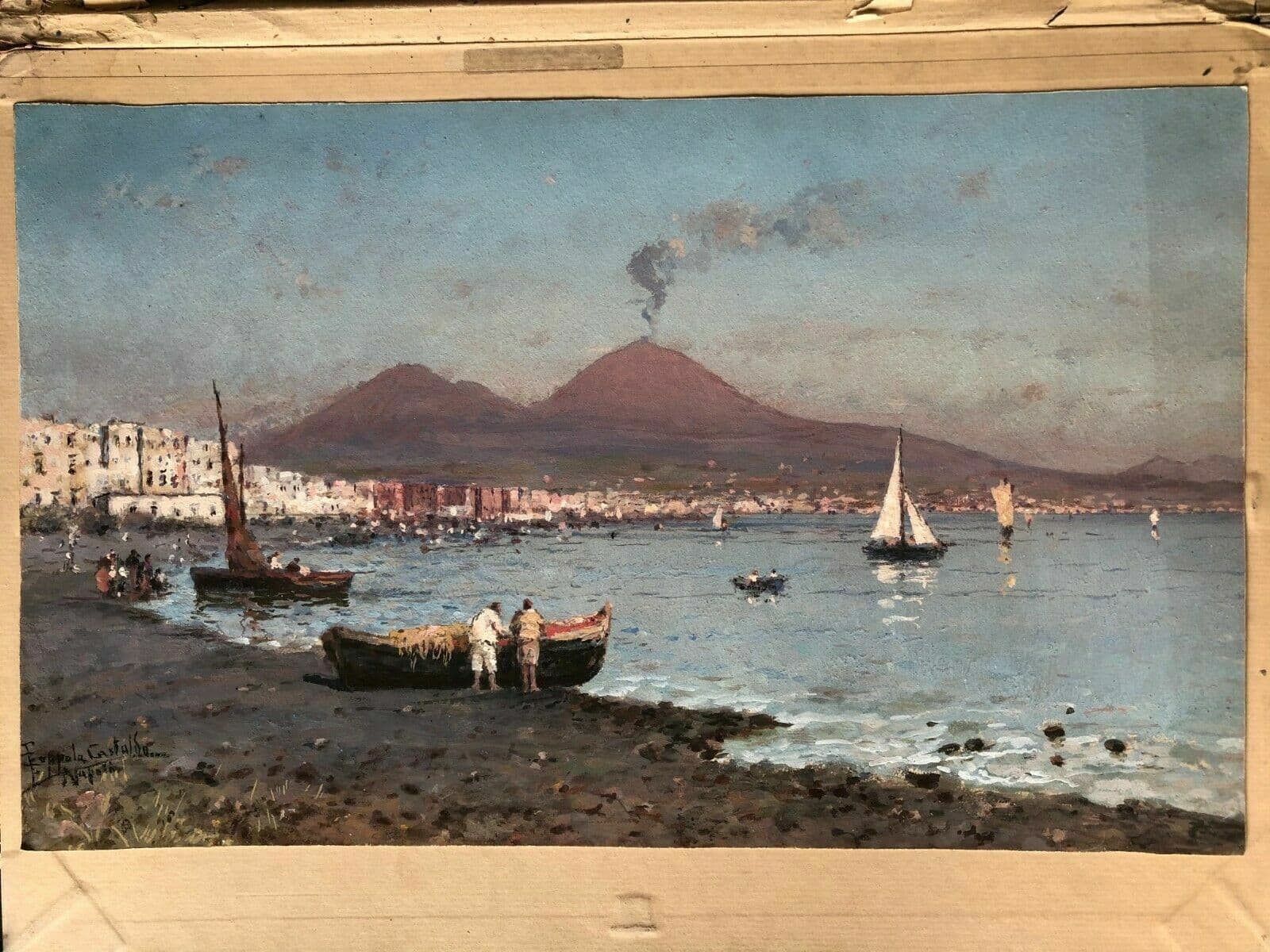 Landscape Drawing by Francesco CASTALDO (1845-1916) Vesuvius, Naples image 2