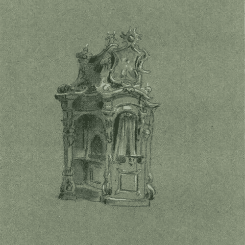 Antique Pencil Original Drawing Confessional Church of Friborg 1888 image 3