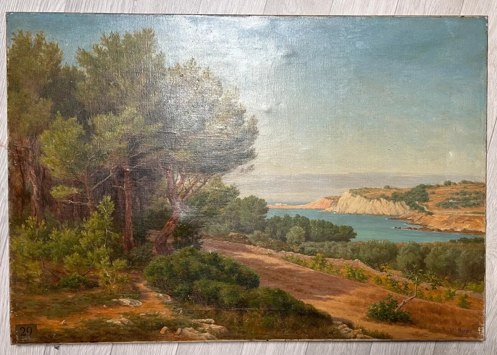 Antique Painting Victor BARJON (1845-1920) Sanary Seaside Summer Landscape image 5