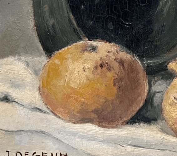 Vintage Painting Original signed Jean DEGEILH (XX) Fruit Still Life and Vase image 2