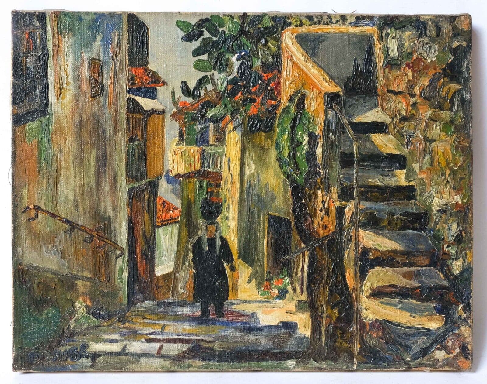 Painting Cityscape Woman with a Vase signed image 1