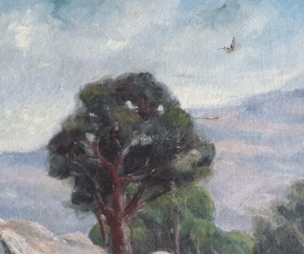 Antique Original Painting Landscape, Farm, Trees, Forest 19th century image 4