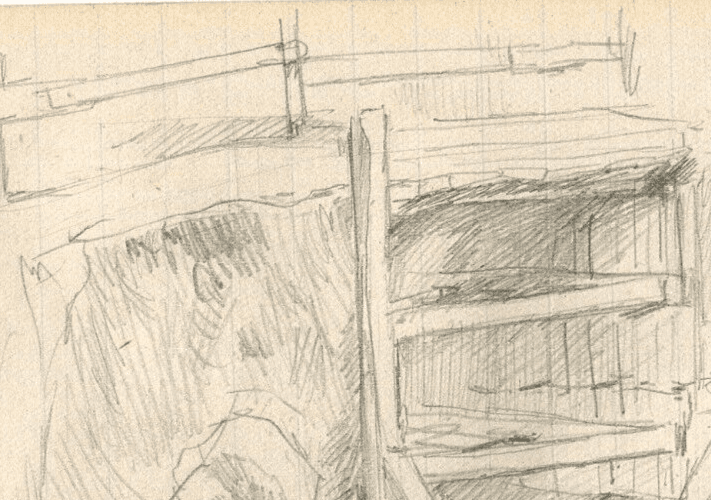 Vintage Pencil Original Drawing Entrance Mine, House, Landscape image 6