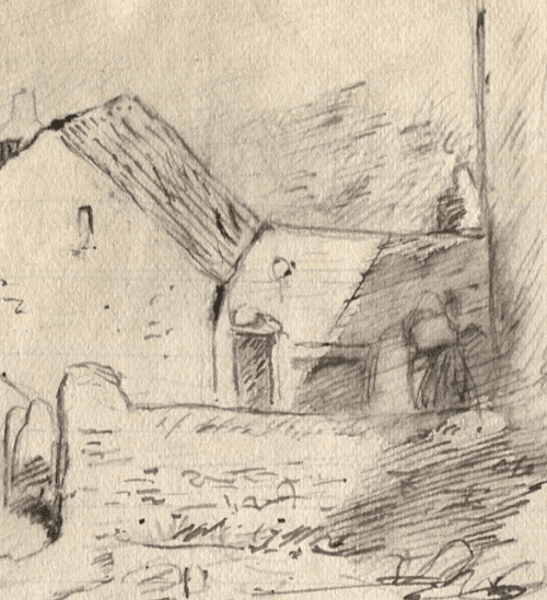 Antique Ink Drawing Original Sketch of a Farm and House image 5