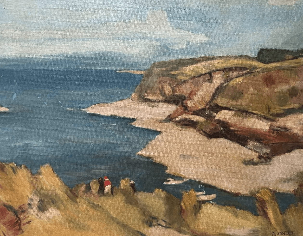 Antique Original Painting Seaside Hills Landscape Signed image 1
