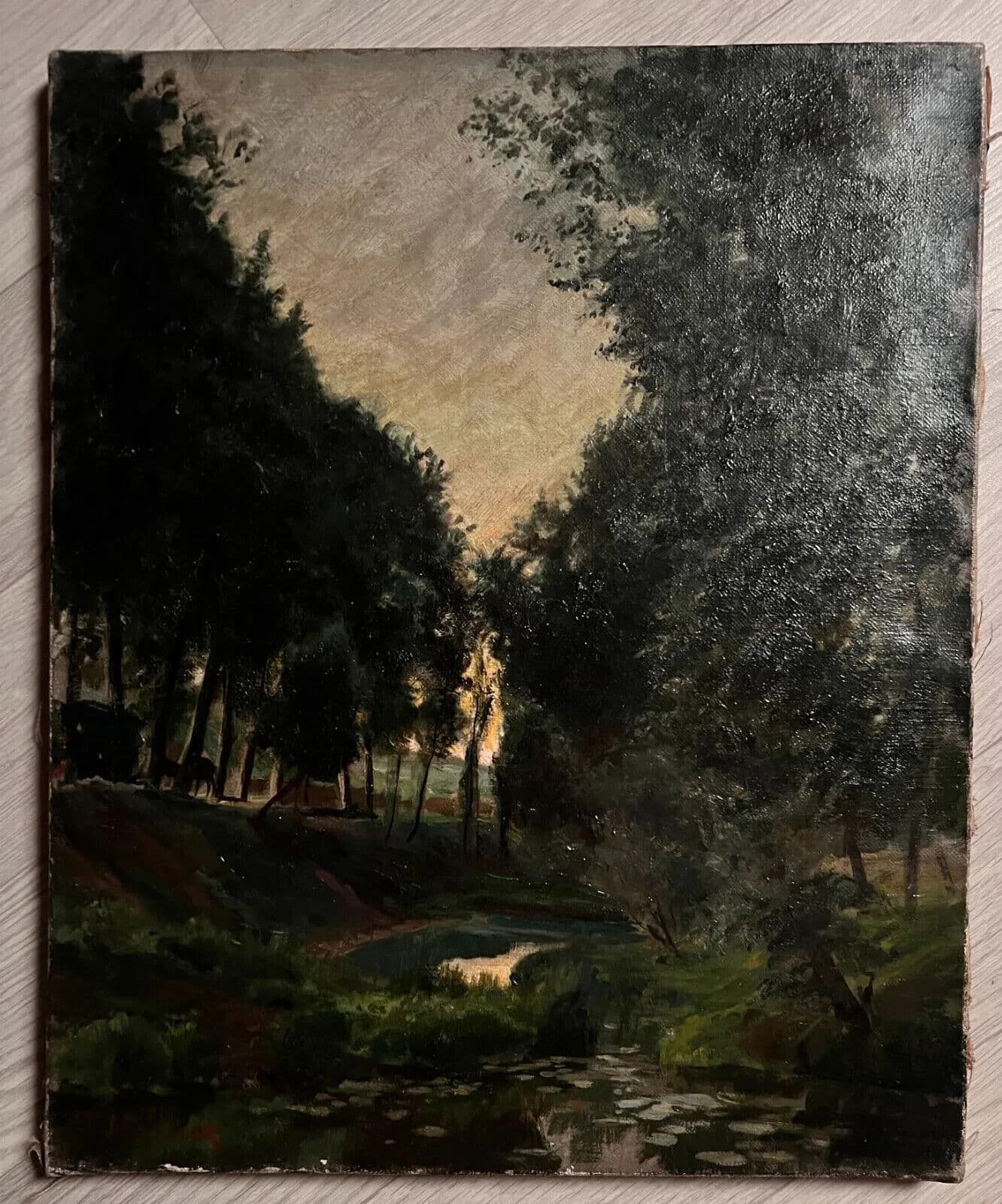 Antique Painting Original Landscape, Forest, Trees signed HAREUX image 6
