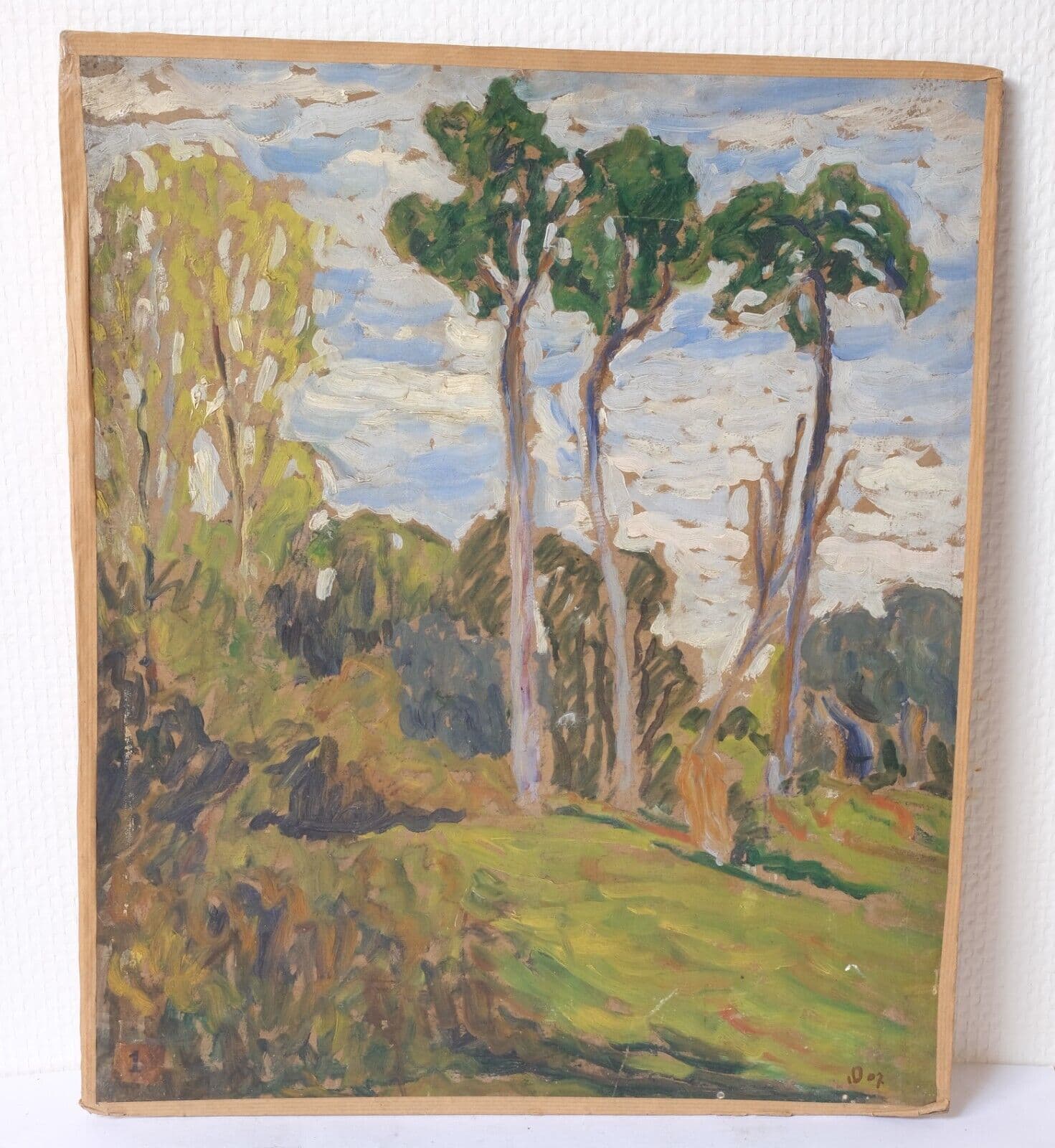 Antique Oil Painting Original Forest, Trees, Landscape signed 1907 image 6