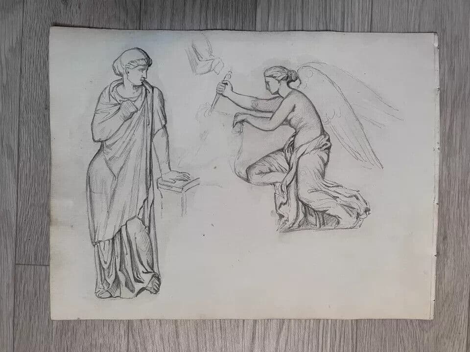 Antique Original Drawing 19th century Antique People Portraits image 4