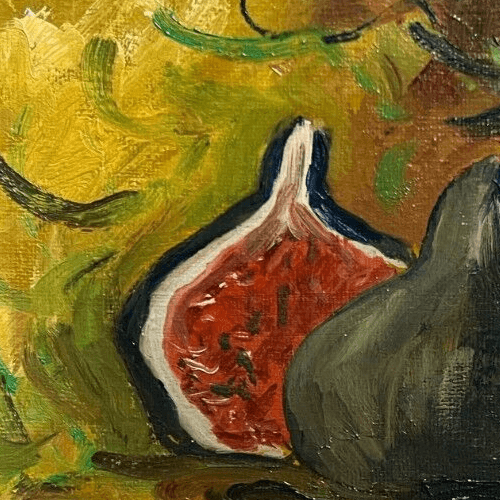 Antique Painting Original Odette DELPORTE Fruit, Fig, Still Life signed Framed image 2