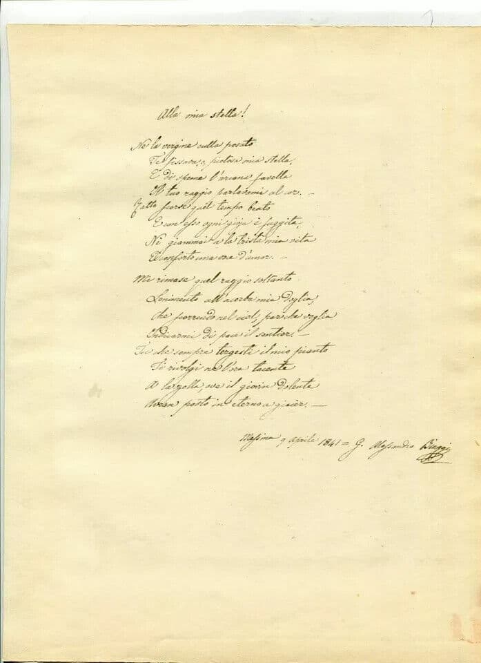 Antique Love Poem Document Girolamo Alessandro Biaggi (1819-1897) Composer image 5