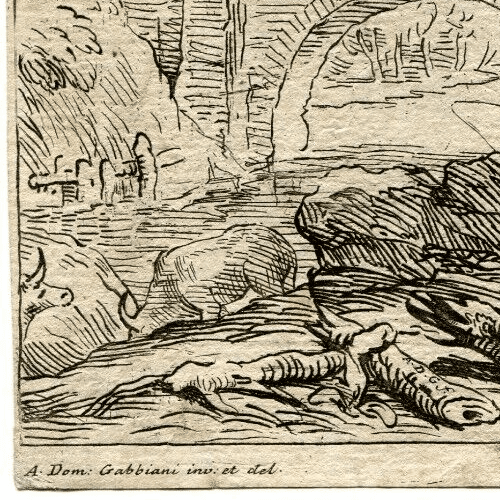 Antique Etching Antonio Domenico GABBIANI (1652-1726) Landscape and Figure image 5